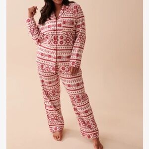 NWT La Vie En Rose Fair Isle 2PC Flannel PJ Pajama Set Size XL Holiday Gift​​​​
